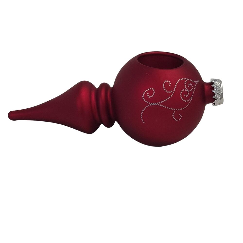 PartyLite Christmas Finial Tea Light Candle Holder Red Matte Glass Metal Small
